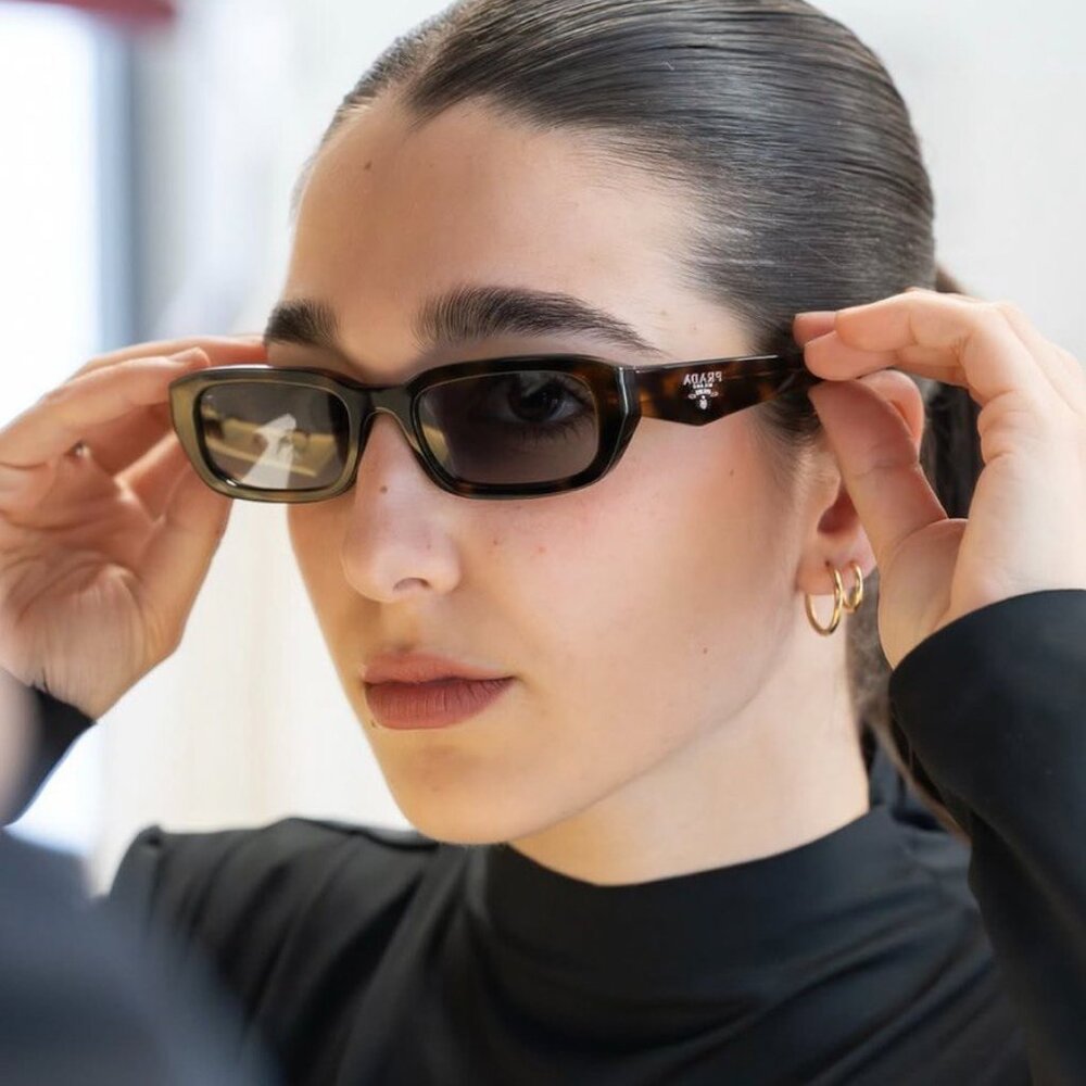 Prada PRB06S 15W03N Sunglasses Havana Rectangle Frame, Grey Lenses